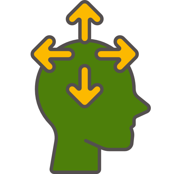 Icon eines Kopfes mit Pfeilen als Symbol für Anpassungsfähigkeit Bild zeigt Icon eines Kopfes mit Pfeilen als Symbol für Anpassungsfähigkeit