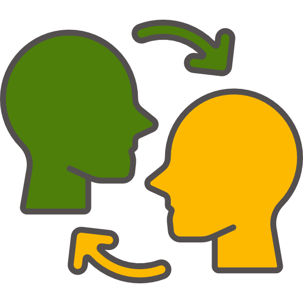 Icon mit zwei Köpfen mit verbindenden Pfeilen als Symbol für Emotionale Intelligenz Bild zeigt Icon mit zwei Köpfen mit verbindenden Pfeilen als Symbol für Emotionale Intelligenz