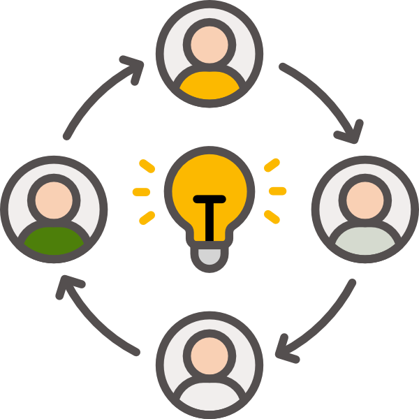 Icon mit vier Köpfen mit einem Kreis als Symbol für Kommunikation Bild zeigt Icon mit vier Köpfen mit einem Kreis als Symbol für Kommunikation