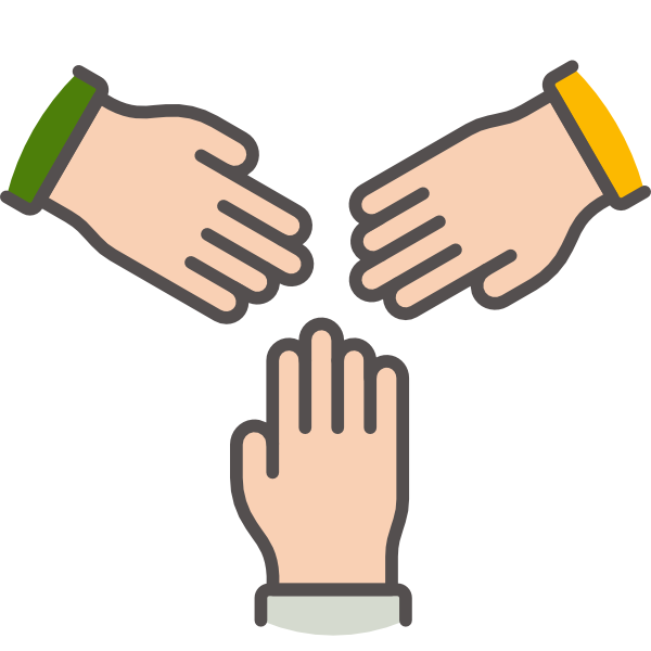 Icon mit drei Händen als Symbol für Teamarbeit Bild zeigt Icon mit drei Händen als Symbol für Teamarbeit