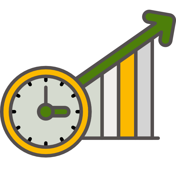 Icon mit Uhr und einem aufsteigenden Diagramm als Symbol für Zeitmanagement Bild zeigt Icon mit Uhr und einem aufsteigenden Diagramm als Symbol für Zeitmanagement